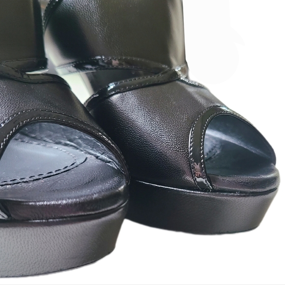 Yves SAINT LAURENT vtg *RARE* Platform Patent & Leather Ankle Strap Peep 36.5 - Picture 6 of 15